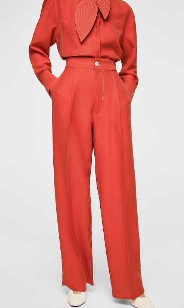 Pantaloni + Camasa MANGO superb elegant ROSU - Bluza chic guler petale