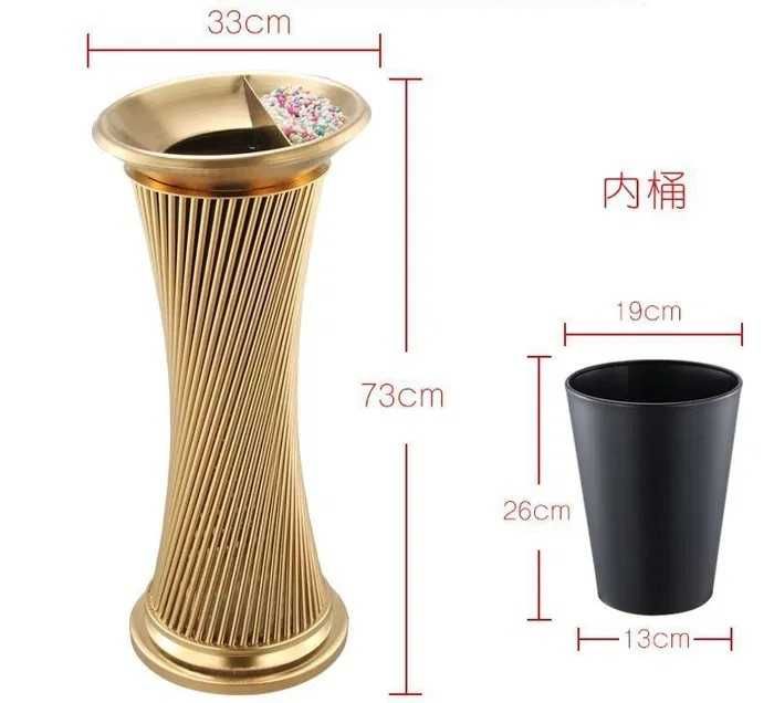 Золотая напольная урна для мусора с пепельницей