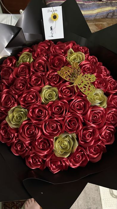 Цветы атласных лента букеты 51 шт