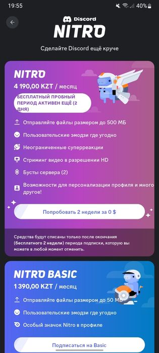 Дискорд нитро 2 недели