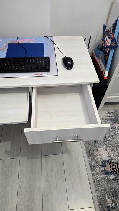 Birou calculator cu sertar si dulap Stefan, stejar alb, 120x50x75 cm