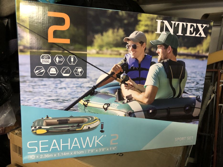 Нова надуваема Лодка Intex Seahawk 2, Помпа + Включени гребла, 2.36 м x 114 см