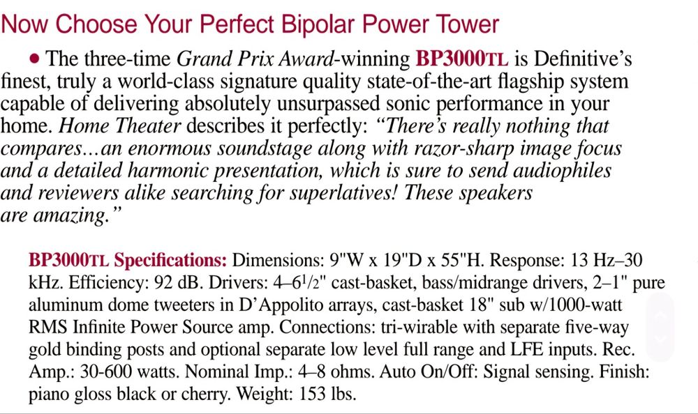 Definitive Technology 1500W BP 3000 TL Speakers