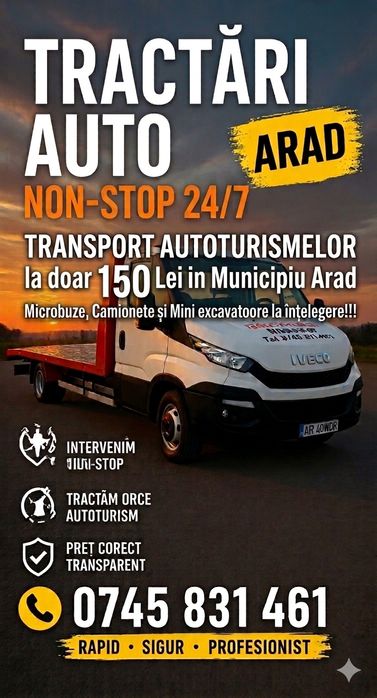 150 LEI in Municipiu Arad!!!Tractar,Depanari si transport Auto NonStop