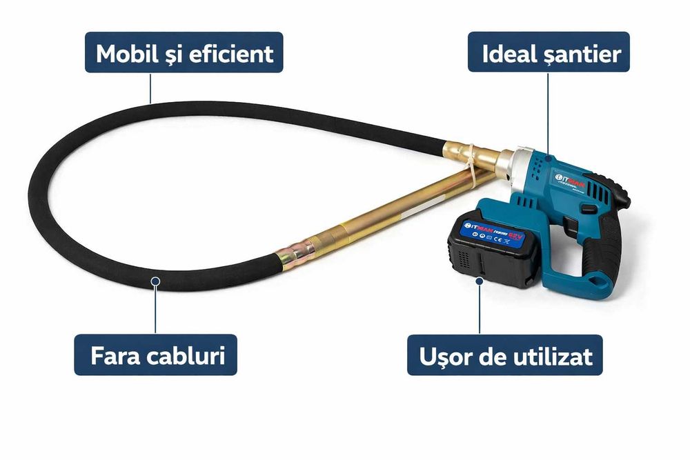 Vibrator beton 62V cu lance 180cm profesional