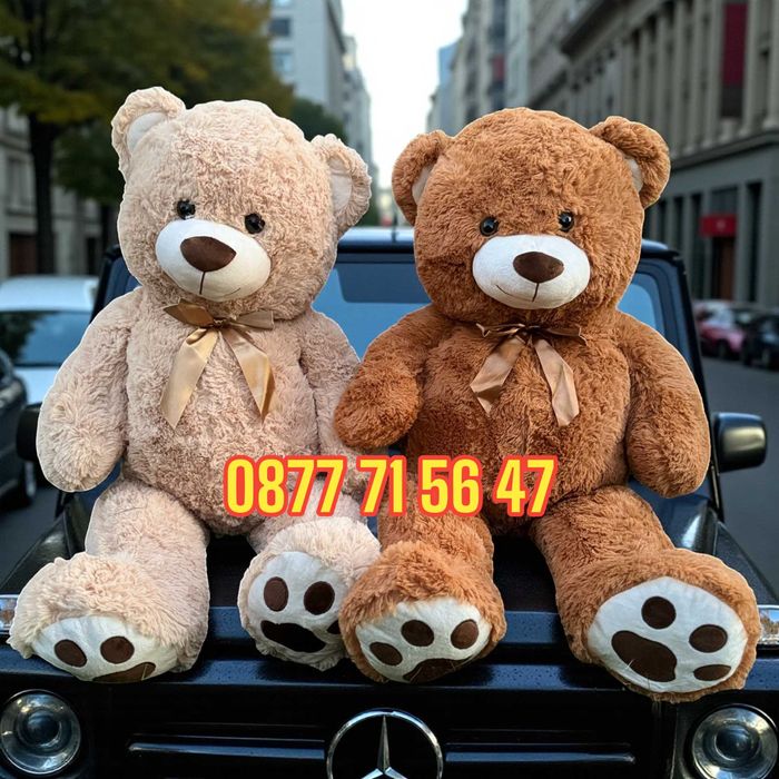 Плюшен мечок 100см с панделка ГОЛЯМ 1м кафяв бежов плюшено мече мечка