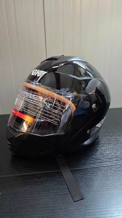 Casca Moto/Scuter Flip-Up, Viziera Dubla, Protectie UV, Negru Lucios