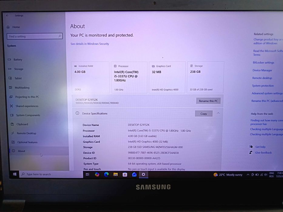 Vand Laptop SAMSUNG