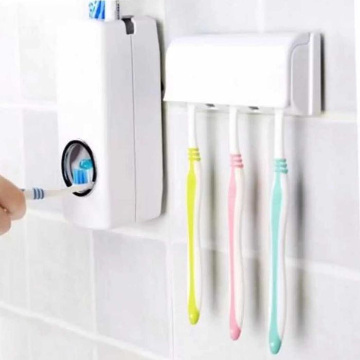 2 в 1 ДИСПЕНСЪР за паста за зъби +  ДЪРЖАЧ,поставка за четки,потреби