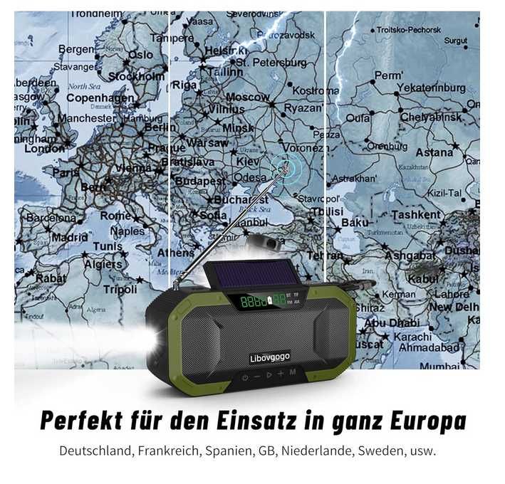 NOU Radio Portabil cu Lanterna, Solar, USB, IPX6, 4000mAh