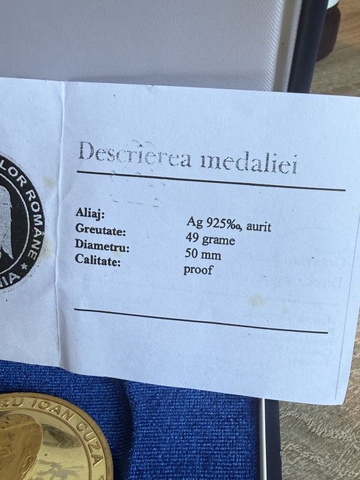 Medalie Alexandru Ioan Cuza argint aurit