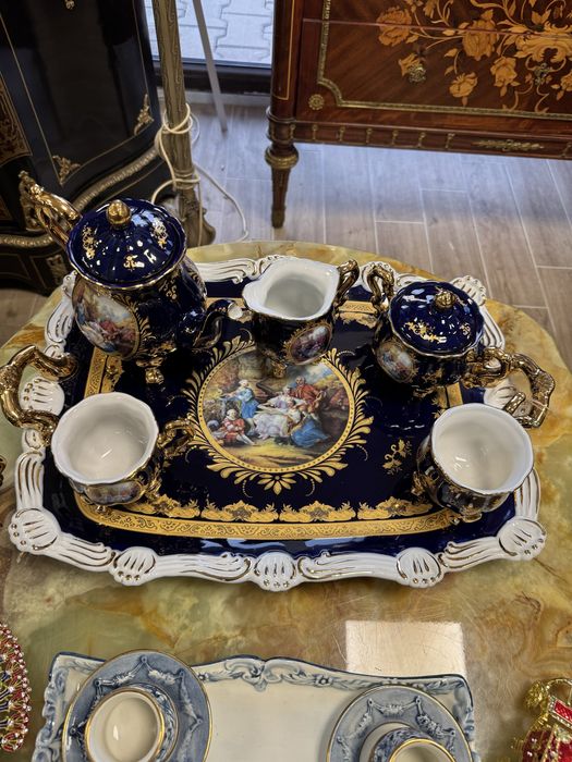 Set cafea/ceai - portelan albastru cobalt