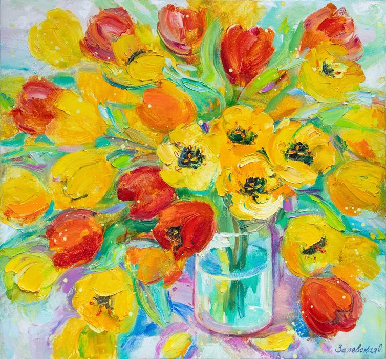 Картина "Желтые тюльпаны". Холст, масло. 75х85см