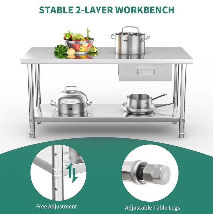 Masa inox 90-120-140-160-180-200cm cu polita SUPER CALITATE mese noi