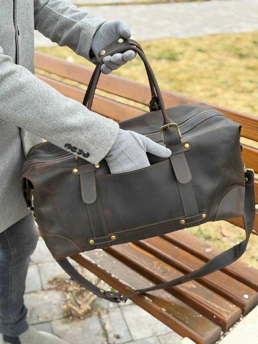 Geantă de călătorie din piele naturală. Duffel Bag. Leather Weekender