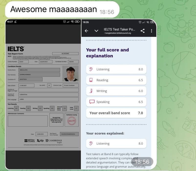Английский и IELTS с преподавателем 8.0 | Ingliz tili va IELTS