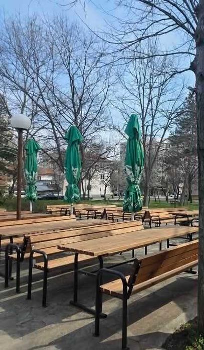Професионални градински комплекти: Дървена маса с 2 пейки (200см)