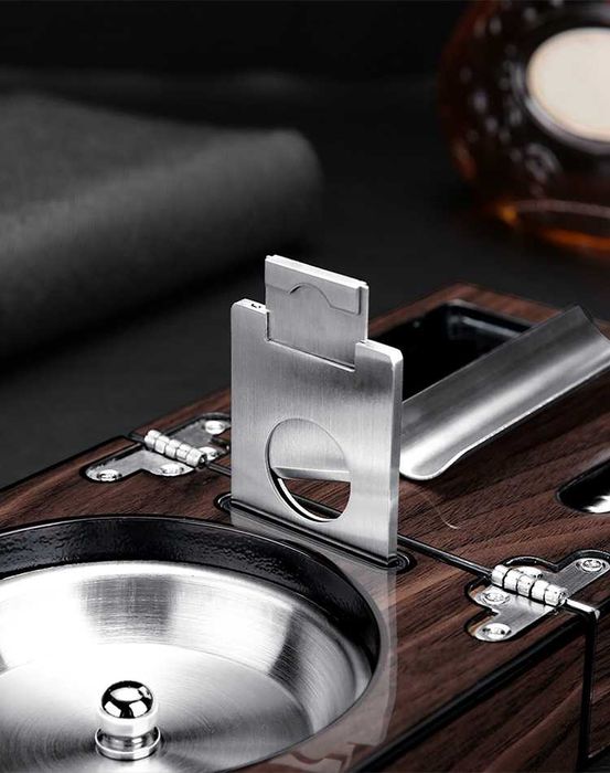 Кедров пепелник със стойка, ножица и пънчър за пури