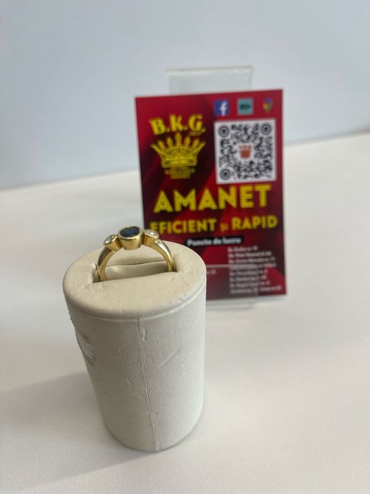 Inel din aur 18K cu diamante și safir Amanet BKG
