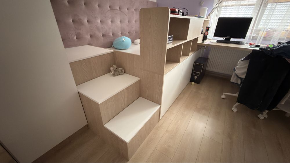 Mobilier pat + saltea, scari pat - depozitare