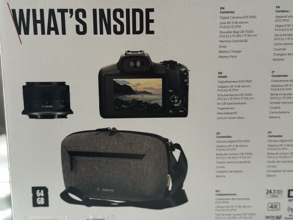 Aparat foto Mirrorless Canon EOS R100 + Obiectiv RF-S 18-45mm f/4.5-6.