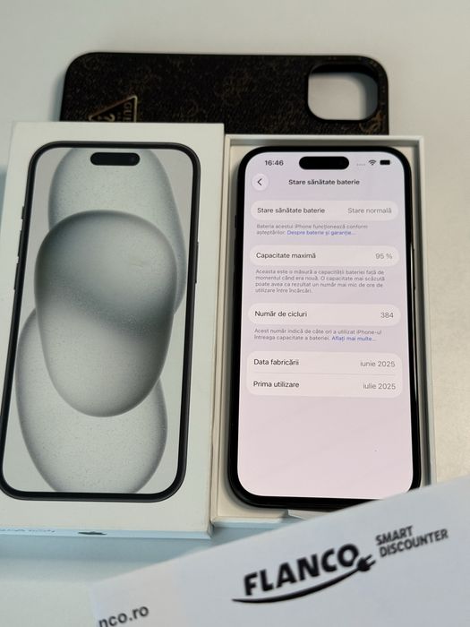 iPhone 15 Black 128 GB full box 95% + husa Guess / Factura / Garantie !