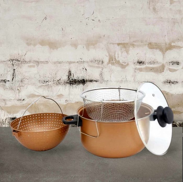 Тенджера с гевгир и кошница за пържене Voltz, 24*12.5см., Меден\въгл.