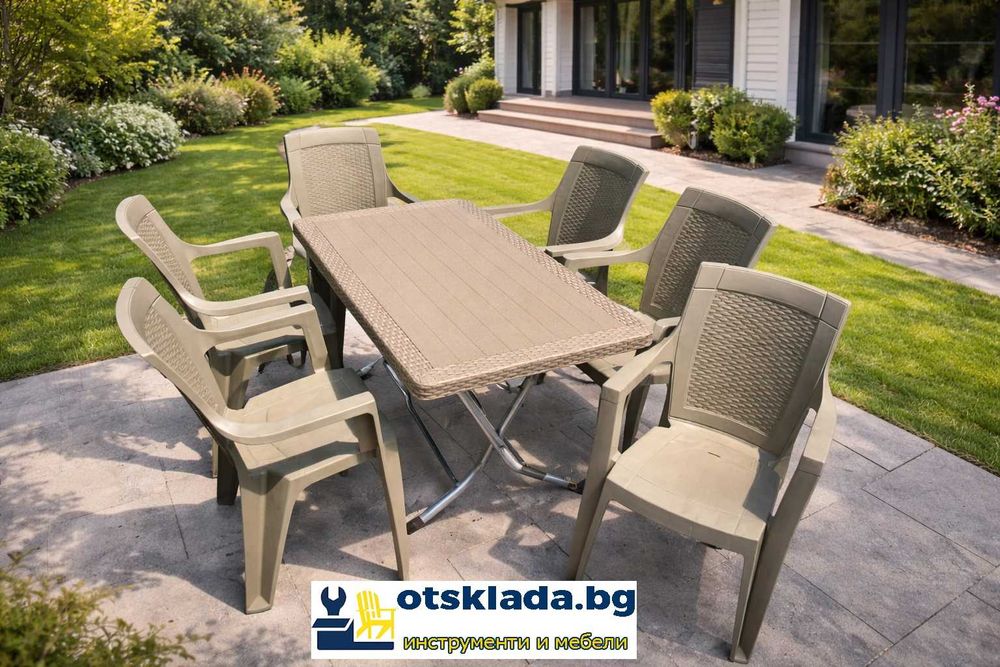 Комплект маса + 6 стола или 4 стола ратан 3 цвята и размери маси мод.7