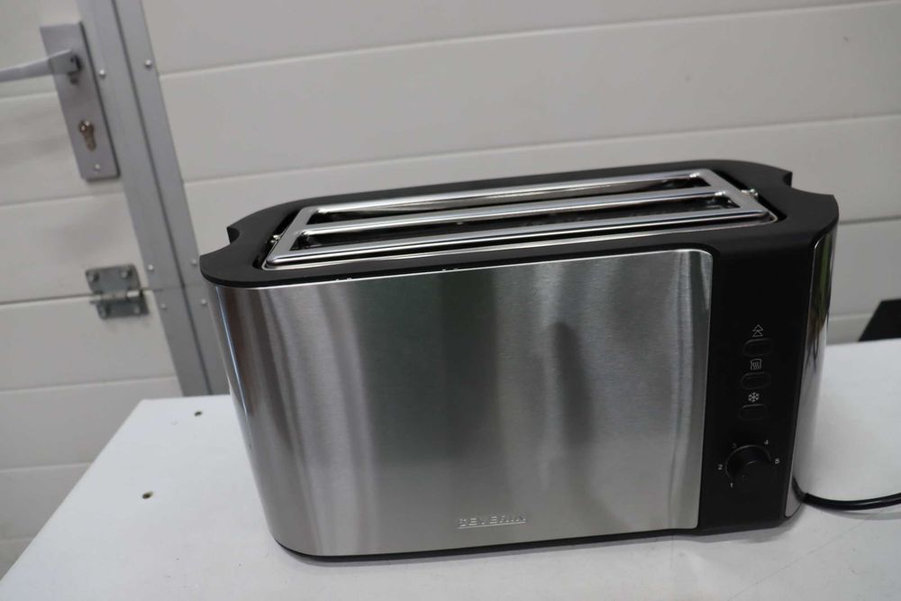 Автоматичен тостер Severin, 2 дълги отделения, побира до 4 филийки хляб, 1400 W, AT 2590, неръждаема стомана/черен