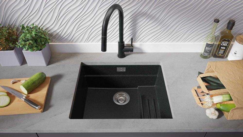 Графит гранитна мивка за вграждне под плот Прага 60 Level 560 x 470 мм