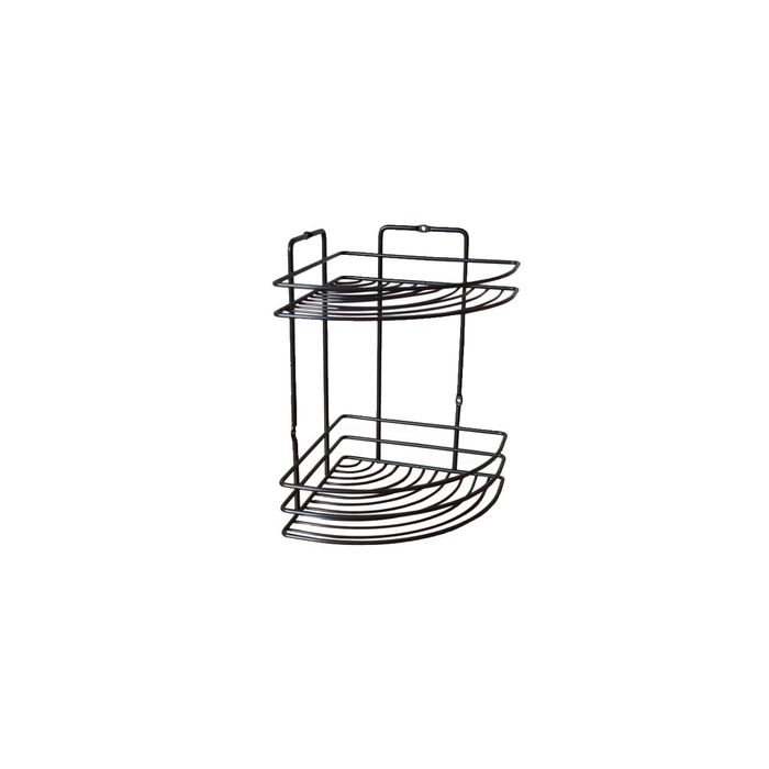 Raft metalic pentru baie pe colt cu 2 etajere negru Sepio