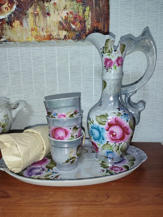 Новый набор КАПЧАГАЙ фарфоровый завод кувшин и 6 чашек и блюдо