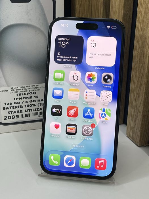 Iphone 15 128Gb 100% baterie (18 cicluri incarcare) Garantie #60624