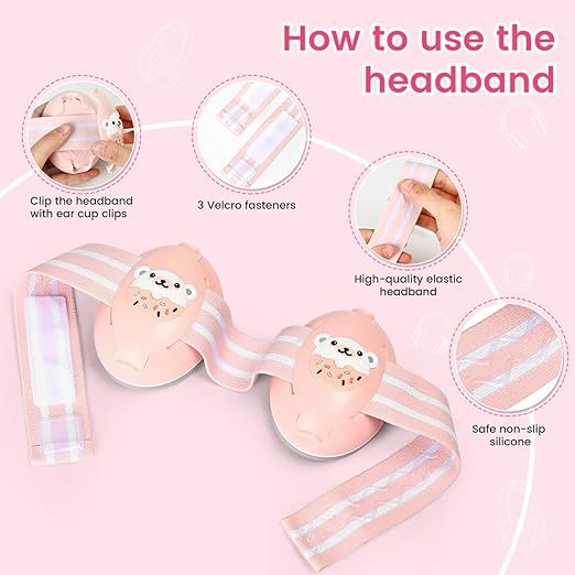 Casti antifonice 2 in 1 copii 3-48 luni, bentita elastica, Roz Ursulet