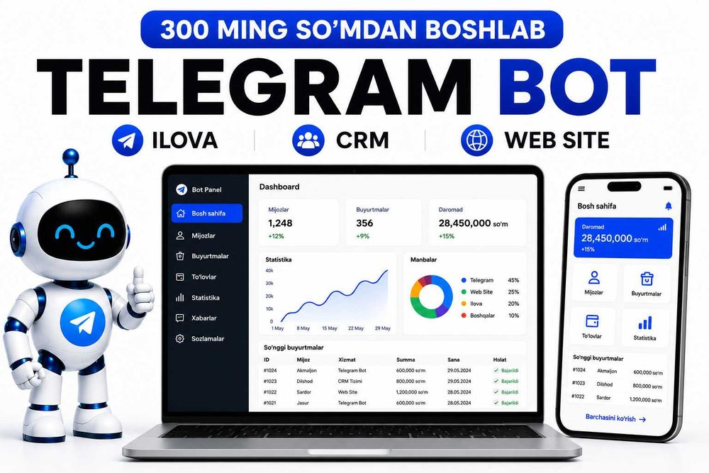 Telegram bot | Web sayt | Mobil ilova | AI  yechim yaratish