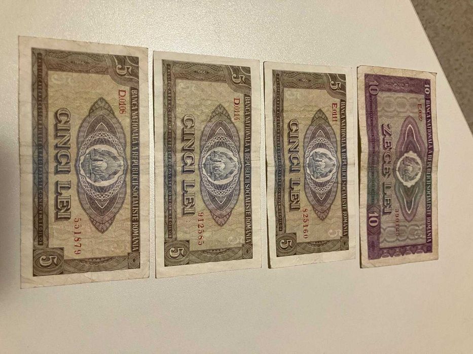lot 4 bancnote  1966 3x 5 lei + 10lei stare buna.