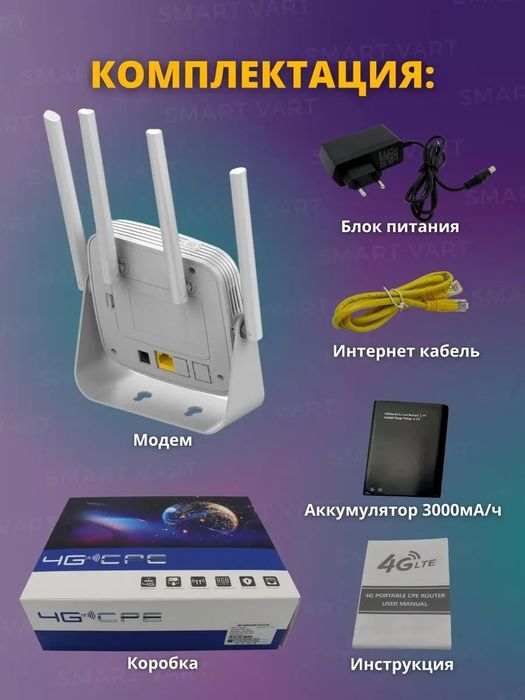 WI-Fi Router CPE 4G LTE Sim karta va Optika, Displey va Batareykali