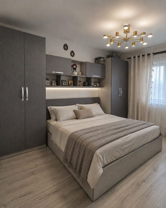 Set dormitor cu pat/saltea/dulapuri/comoda