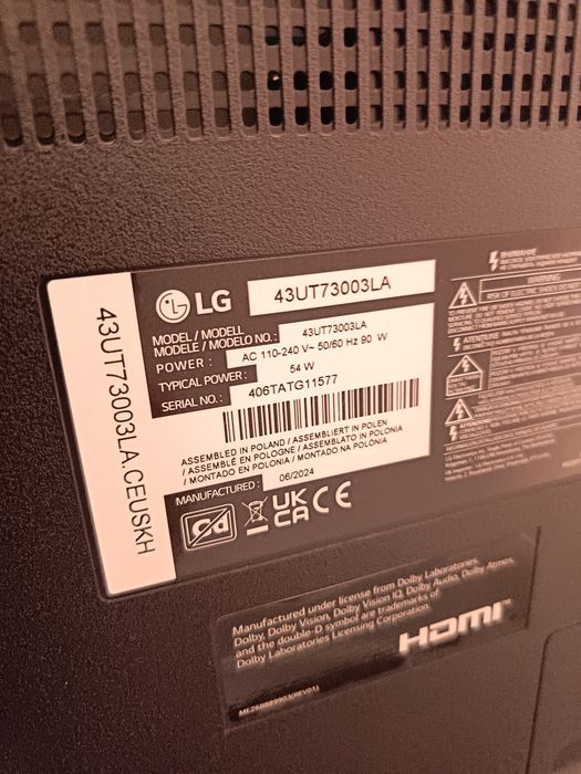 Vând smart TV LG 43UT73003LA  4k 108 cm!!