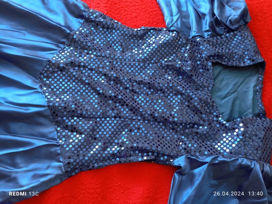 Rochie saten albastru cu paiete mar M-L