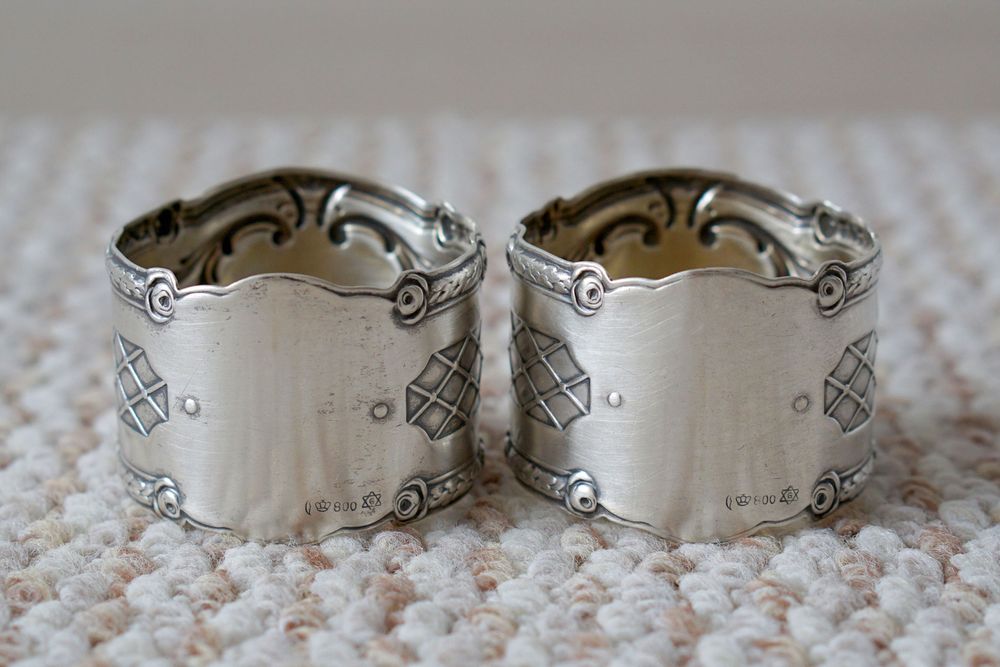 Set doua inele de servetele din argint 800 Germania