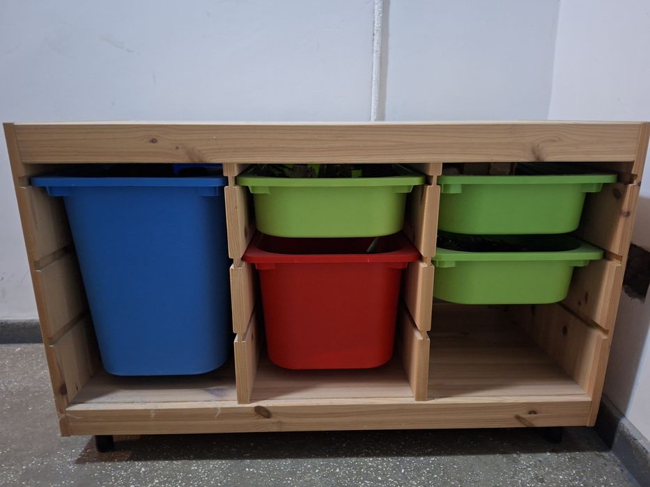 Ansamblu depozitare+cutii Ikea+lemn fag