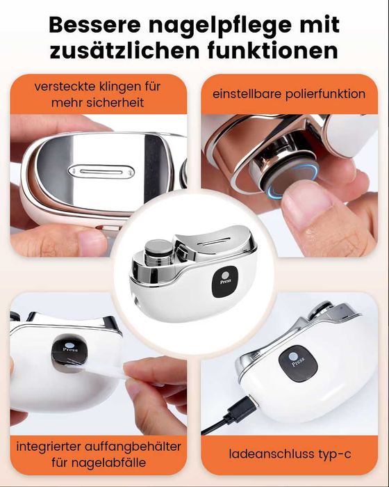 Trimmer electric 3-în-1 pentru unghii tăiere sigură lustruire LED pentru mâini & picioare – Alb