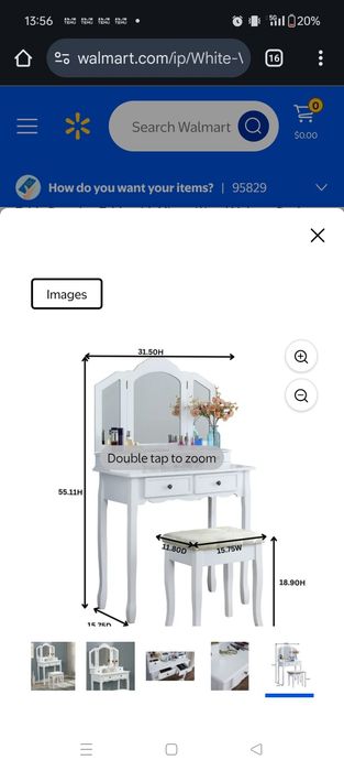 Бяла тоалетка с тройно огледало и столче