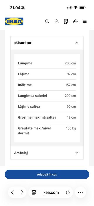 Pat etajat MYDAL alb IKEA pentru copii (complet, demontat) + 2 saltele IKEA 90 x 200 cm