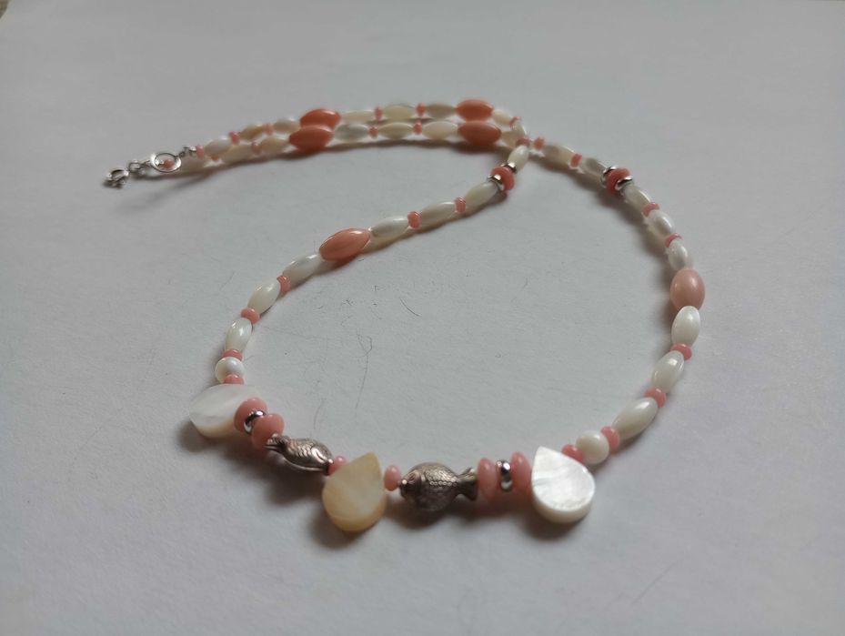 colier argint,coral si sidef natural.fin,delicat