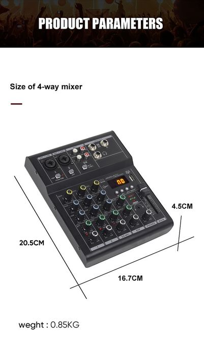 Смесителен пулт 4 канален RP-F4 A, Bluetooth, USB Player, DJ Mixer