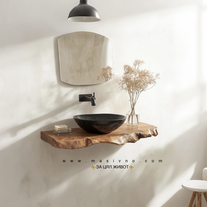 Дървен плот за баня | Плот за умивалник от естествено дърво