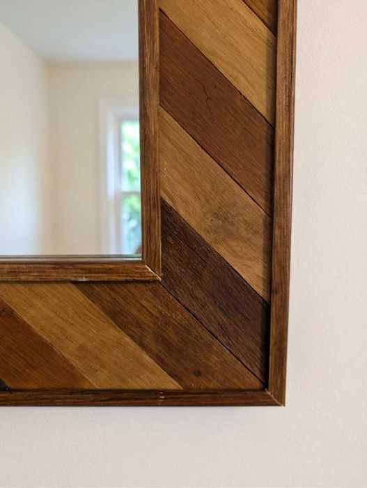 Oglindă decorativă Geometric Wood 80×60 cm cu Lamele din Stejar