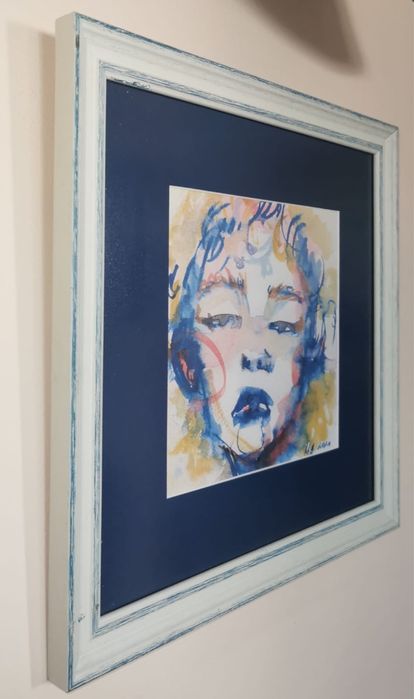 Антикварна картина акварел рамка паспарту авторска поп арт Мадона !